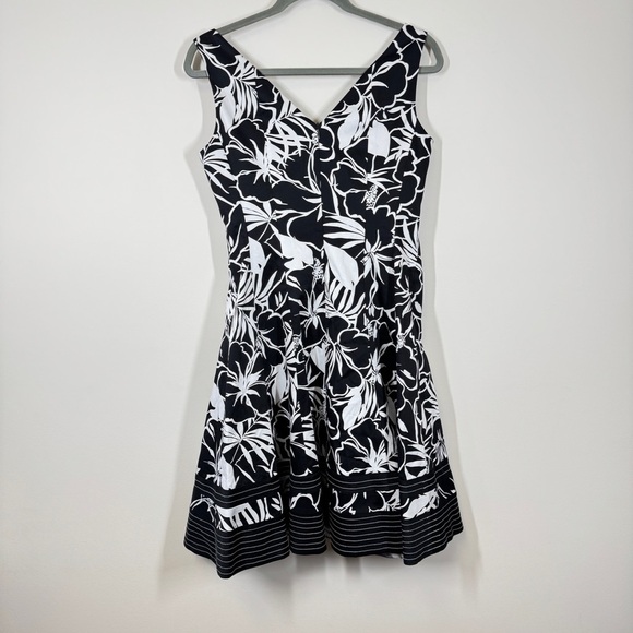 Vintage Nine West Y2K Floral Black White Floral Print Mini Dress Size 6 - Picture 6 of 14